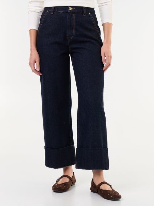 Pantalon jean uni avec larges revers à la base - Kiabi Pantalon jean uni avec larges revers à la base - Kiabi