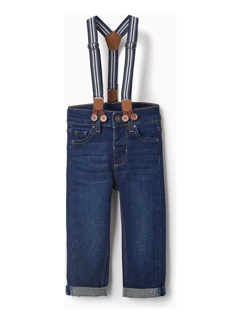 Pantalon jeans, avec bretelles ISTANBUL Bleu foncé - Kiabi