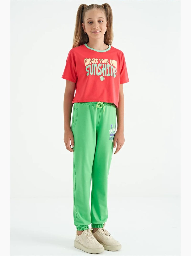 Pantalon jeune en mélange coton tommy Vert tilleul - Kiabi