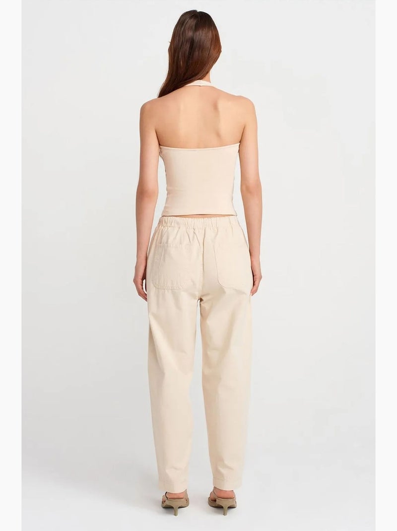 Pantalon jogger droit en popeline de coton dilvin Beige argile - Kiabi