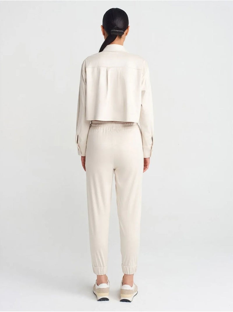 Pantalon Jogger Effet Daim Crème - Kiabi