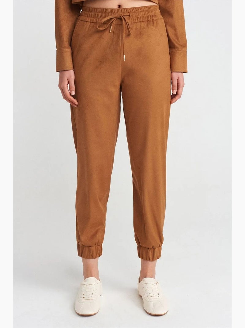Pantalon jogger effet daim dilvin Camel - Kiabi