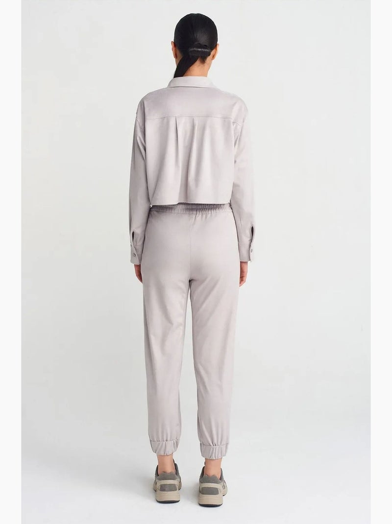 Pantalon jogger effet daim dilvin Gris clair - Kiabi