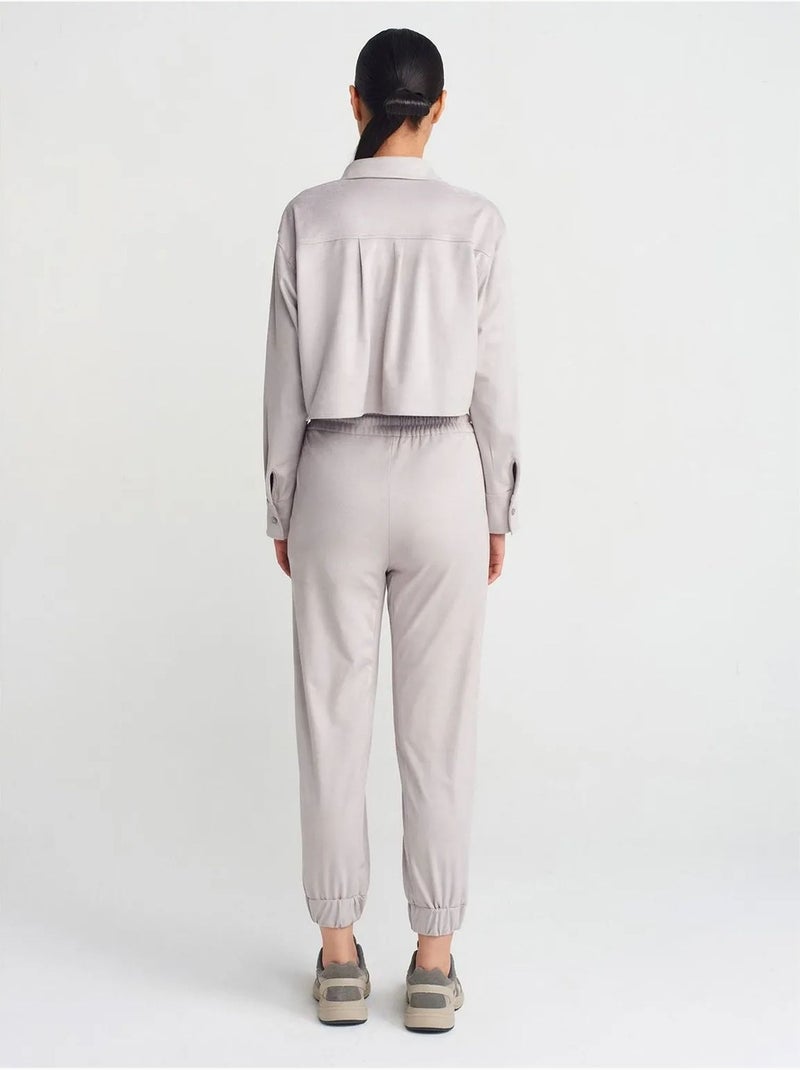 Pantalon Jogger Effet Daim Gris clair - Kiabi