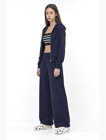 Pantalon jogger en maille à taille mi-haute et jambe large busem