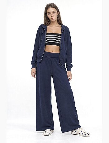 Pantalon jogger en maille à taille mi-haute et jambe large busem