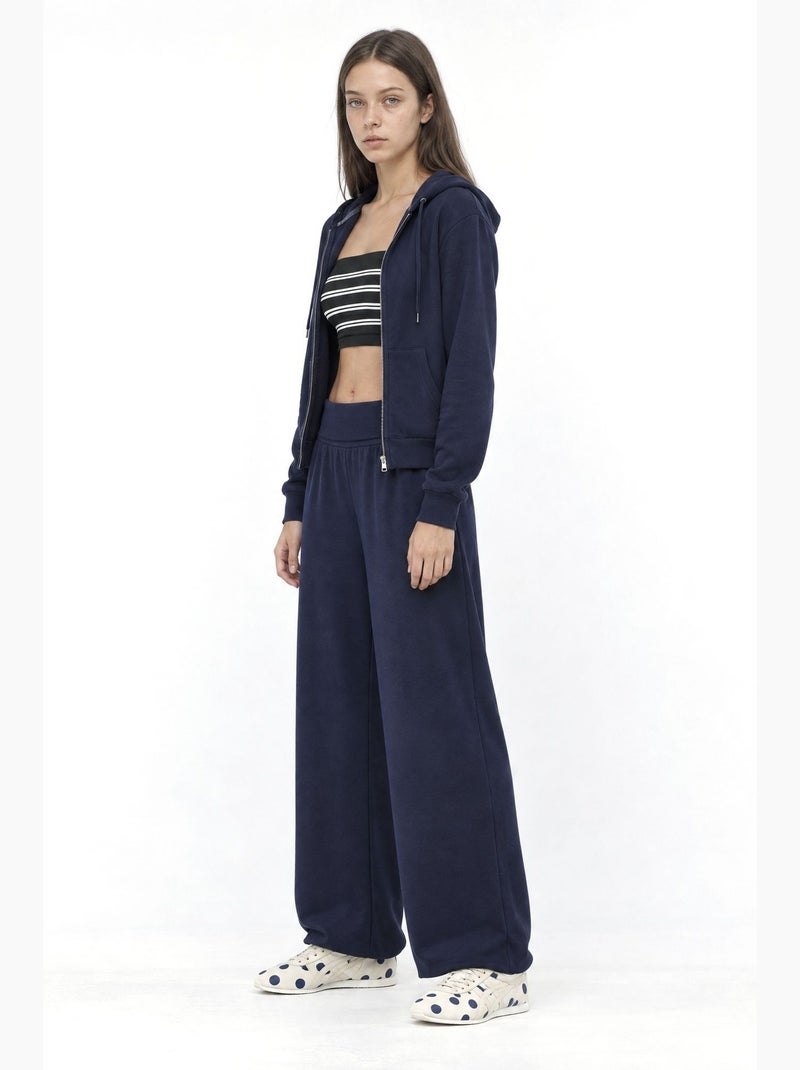 Pantalon jogger en maille à taille mi-haute et jambe large busem Bleu marine - Kiabi