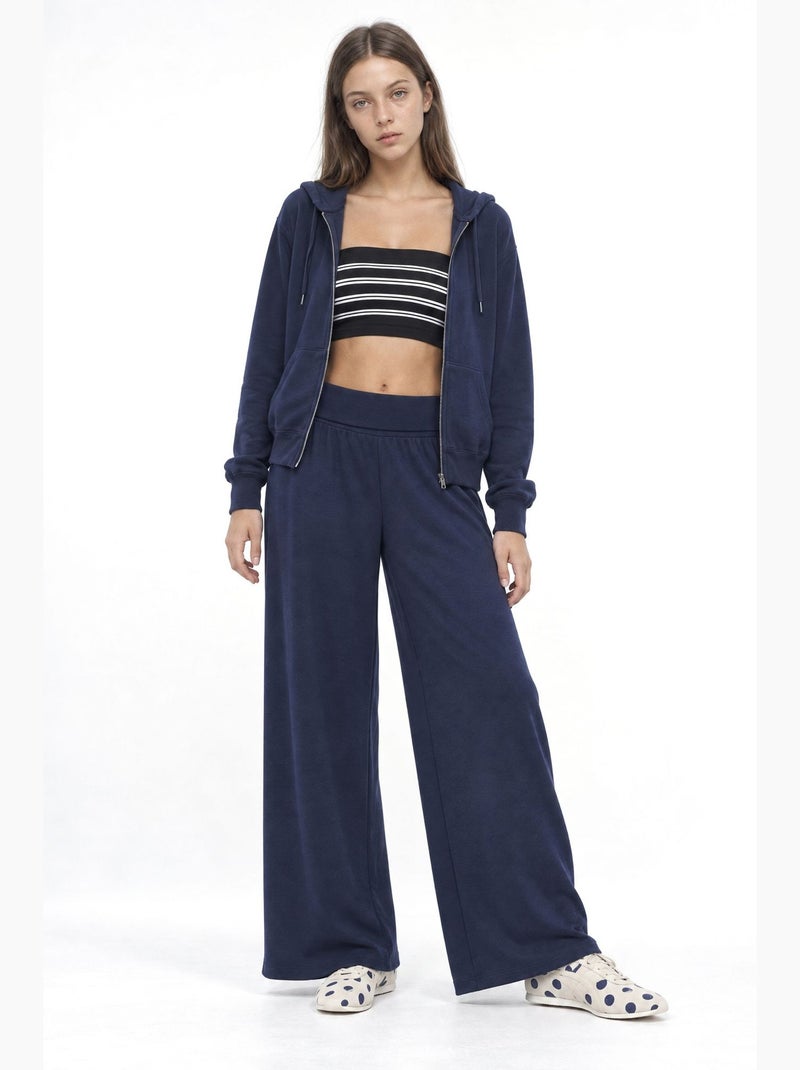 Pantalon jogger en maille à taille mi-haute et jambe large busem Bleu marine - Kiabi