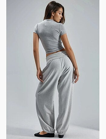 Pantalon jogger en maille à taille mi-haute et jambe large busem