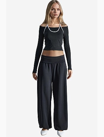 Pantalon jogger en maille à taille mi-haute et jambe large busem