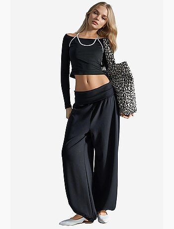 Pantalon jogger en maille à taille mi-haute et jambe large busem