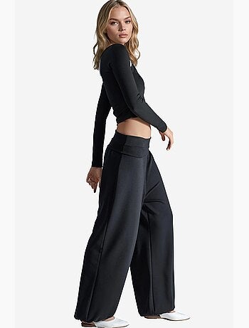 Pantalon jogger en maille à taille mi-haute et jambe large busem