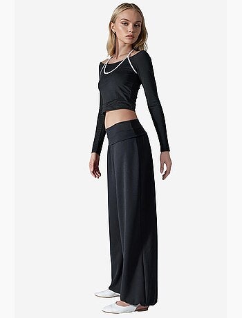 Pantalon jogger en maille à taille mi-haute et jambe large busem