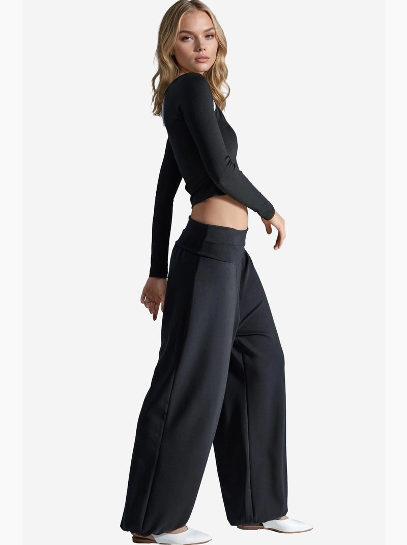 Pantalon jogger en maille à taille mi-haute et jambe large busem Noir - Kiabi