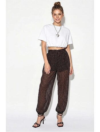 Pantalon jogger en mousseline à pois lucci