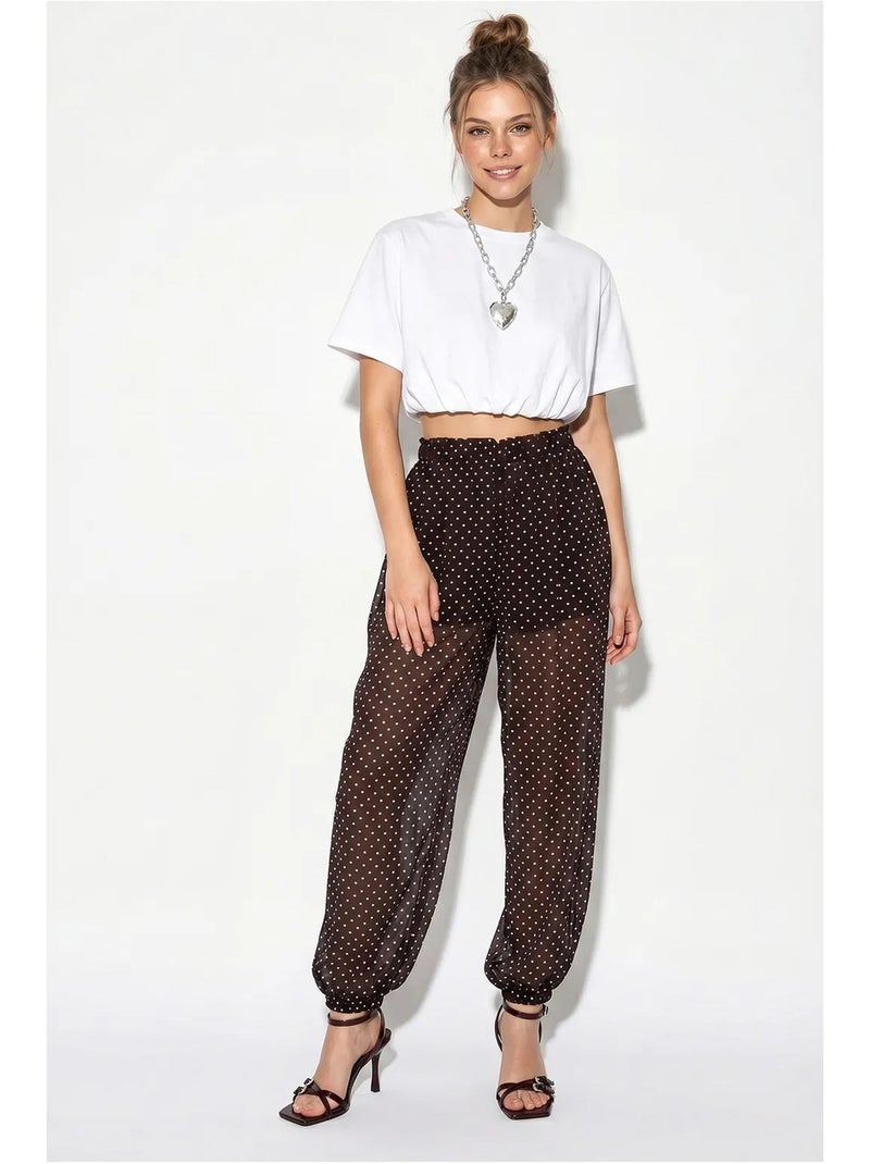 Pantalon jogger en mousseline à pois lucci Marron chocolat - Kiabi