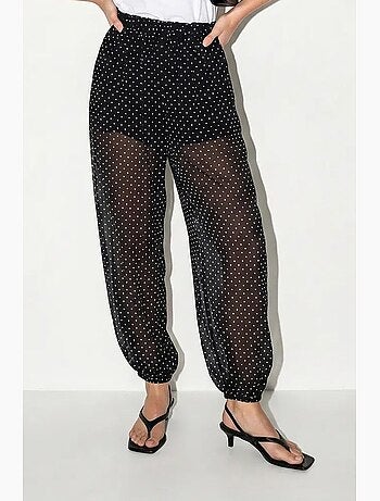 Pantalon jogger en mousseline à pois lucci