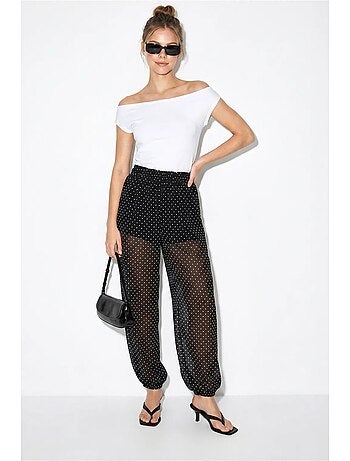 Pantalon jogger en mousseline à pois lucci