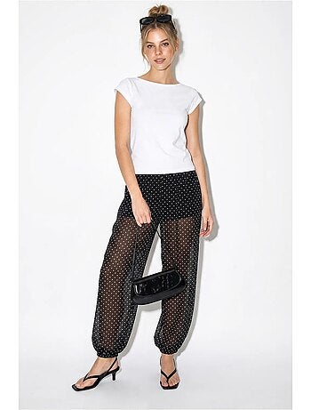 Pantalon jogger en mousseline à pois lucci