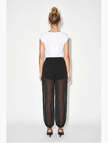 Pantalon jogger en mousseline à pois lucci
