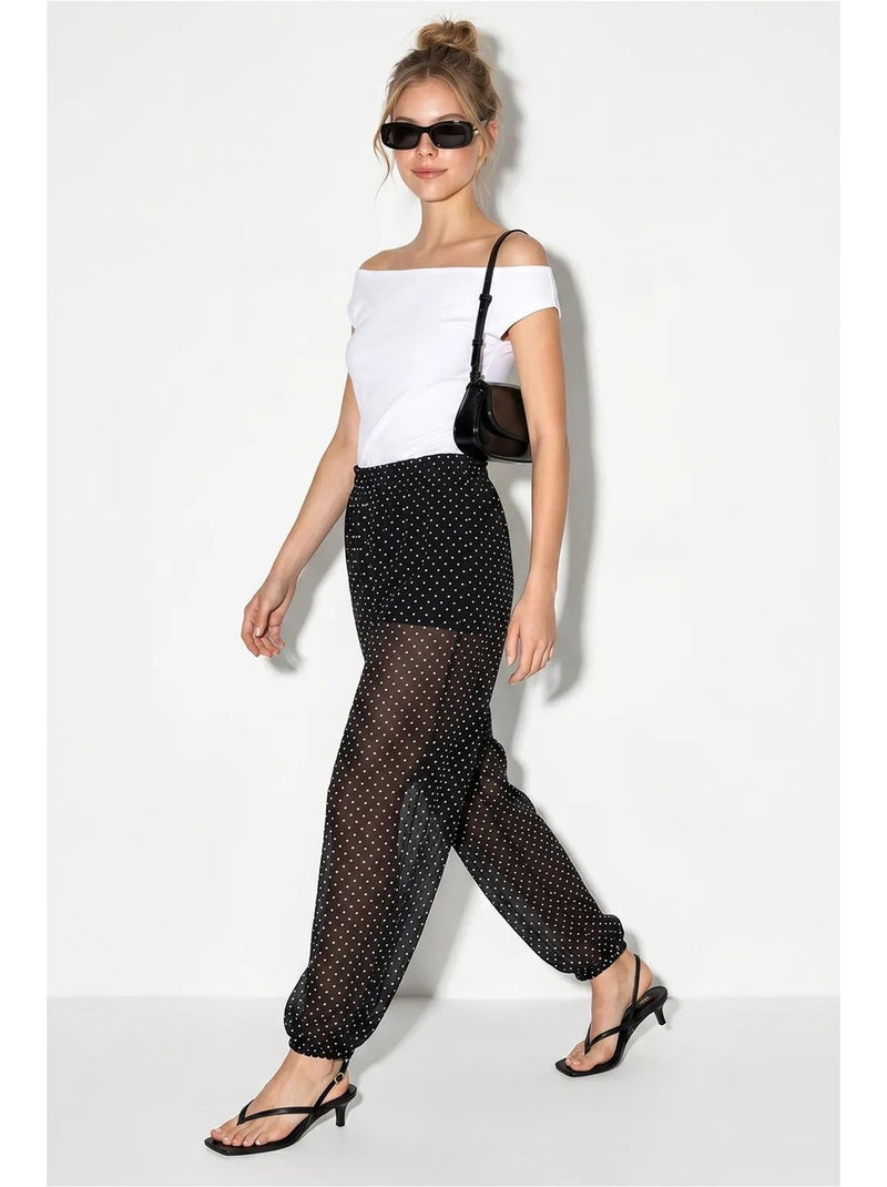Pantalon jogger en mousseline à pois lucci Noir - Kiabi