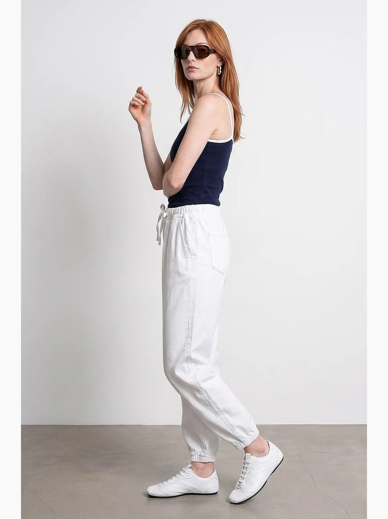 Pantalon jogger en popeline de coton dilvin Blanc - Kiabi