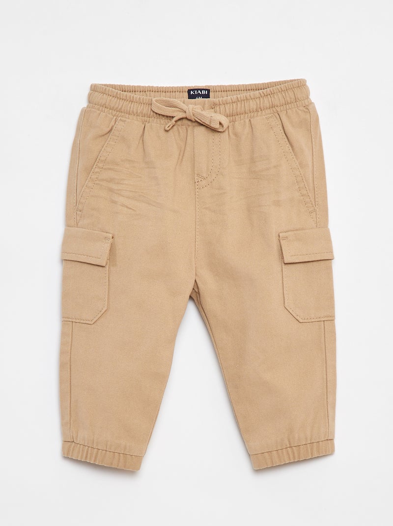 Pantalon jogger en twill avec poches à rabat Beige - Kiabi