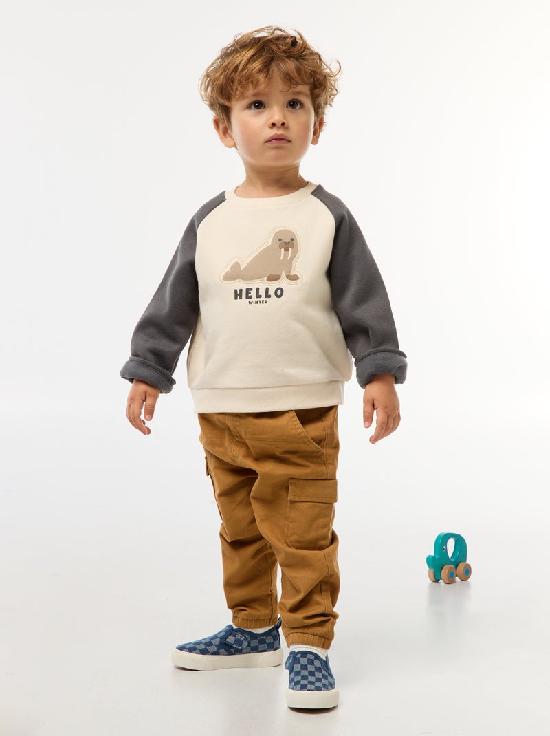Pantalon jogger en twill avec poches à rabat Beige - Kiabi