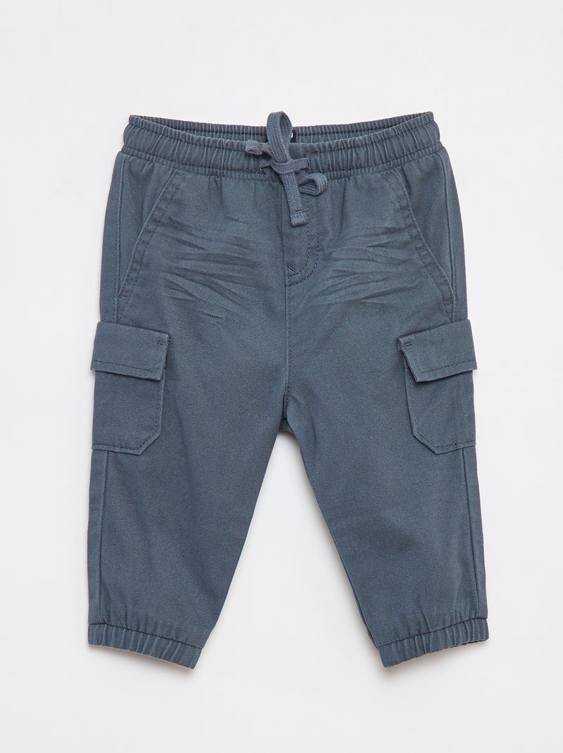 Pantalon jogger en twill avec poches à rabat bleu - Kiabi
