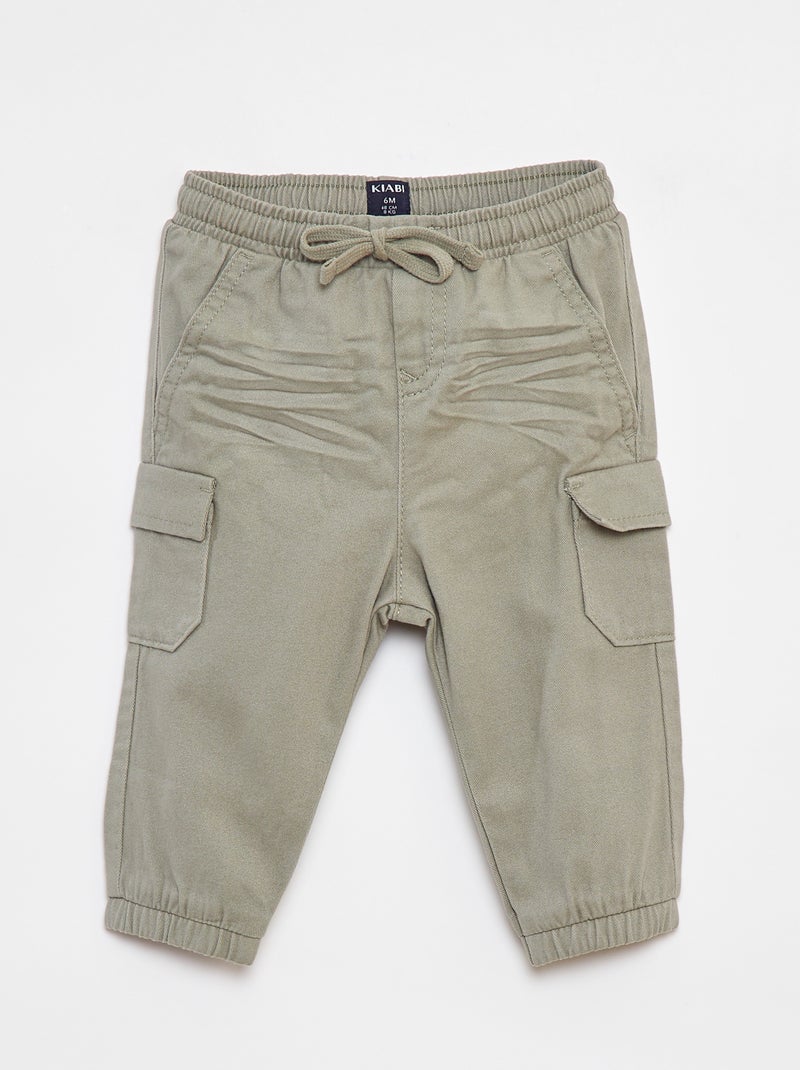 Pantalon jogger en twill avec poches à rabat Vert - Kiabi