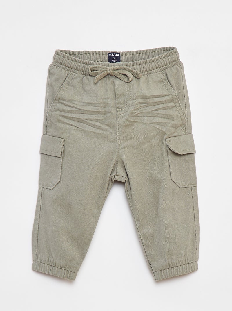 Pantalon jogger en twill avec poches à rabat Vert - Kiabi