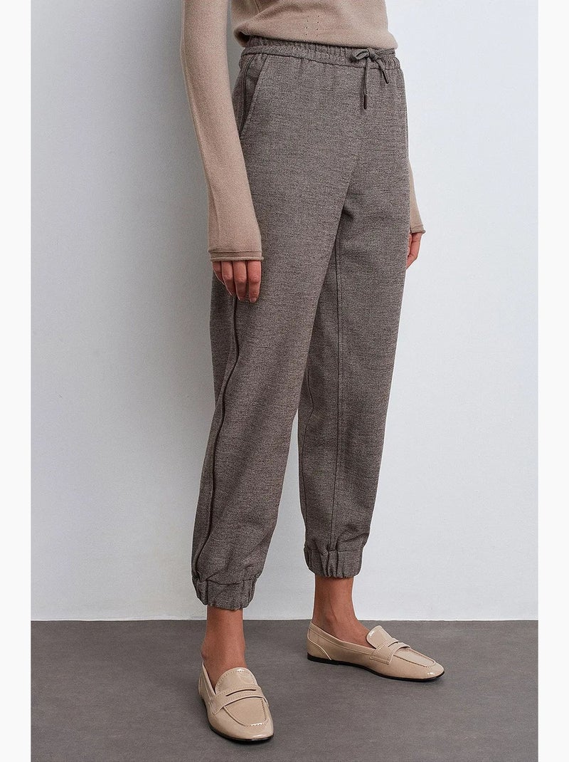 Pantalon jogger femme à taille élastique dilvin Marron - Kiabi