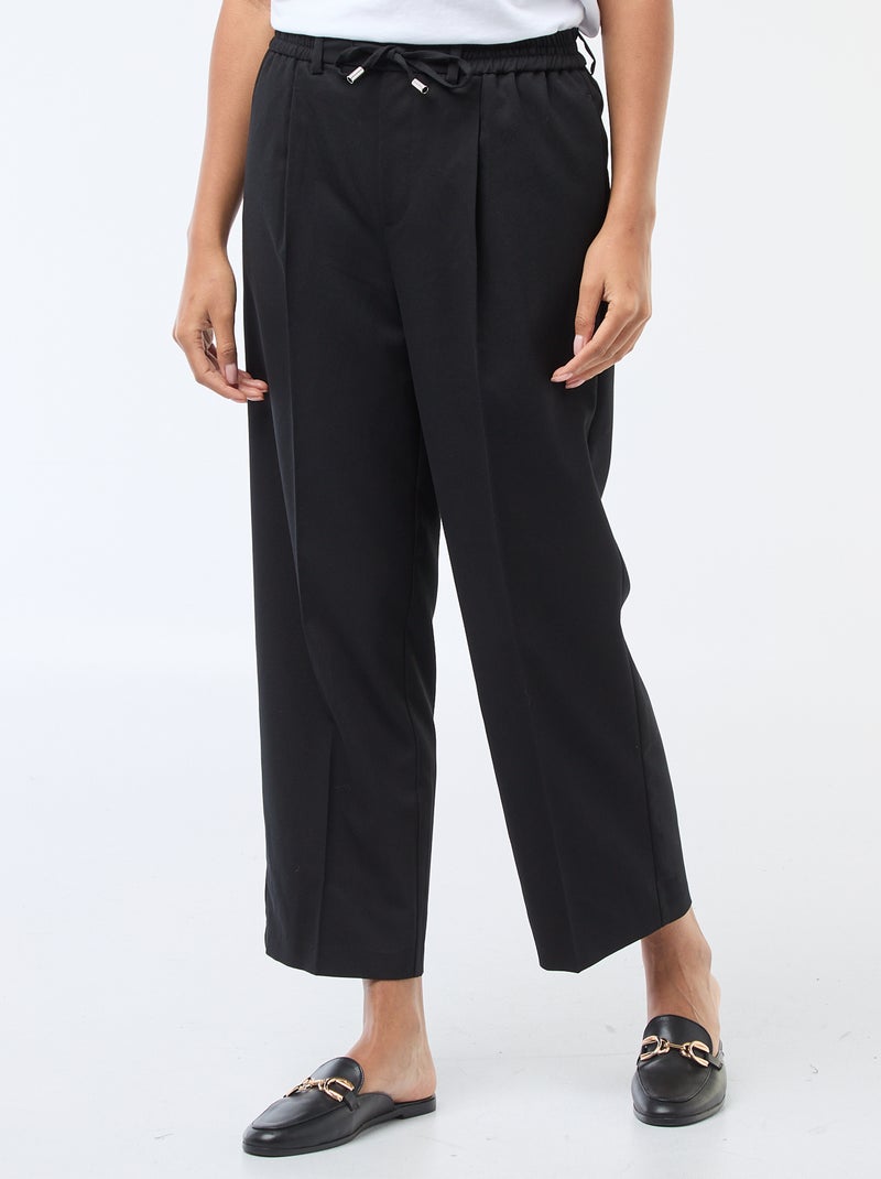 Pantalon jogger femme en chaîne et trame lourd Noir - Kiabi