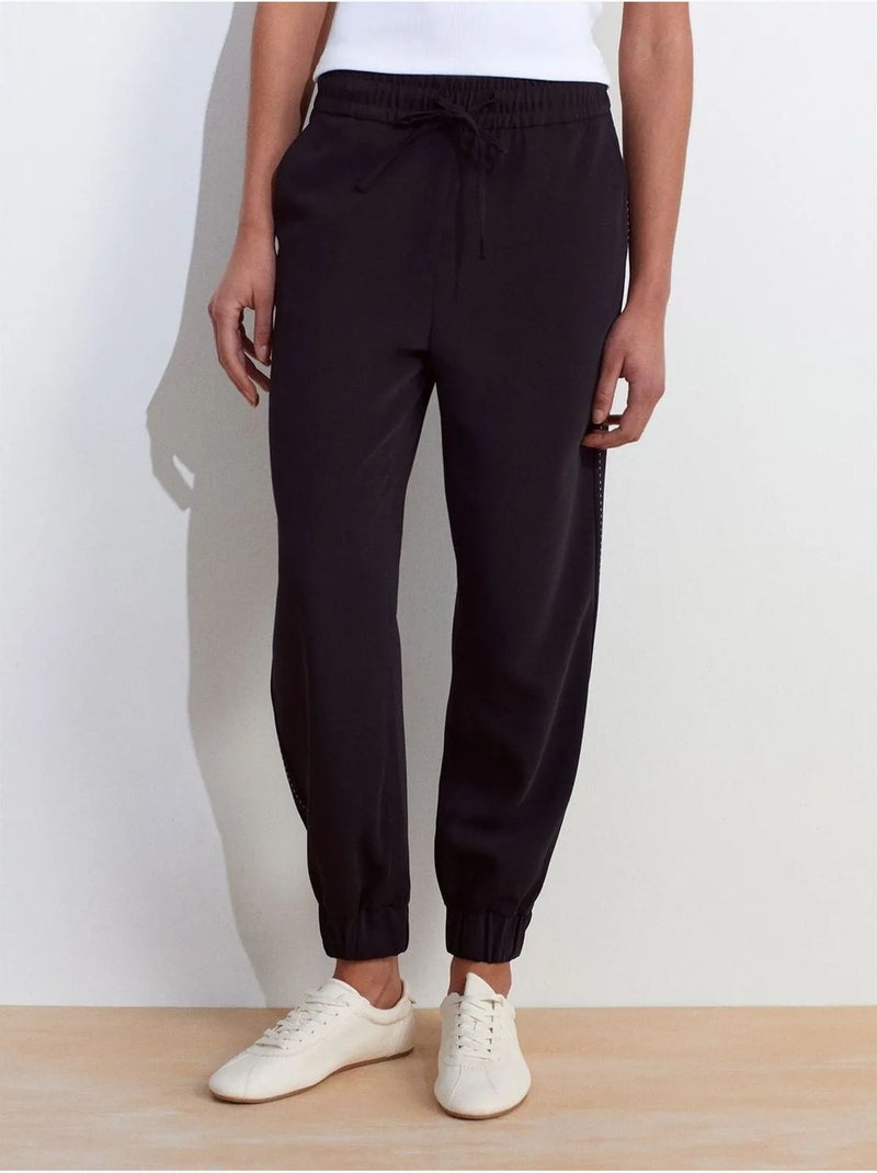 Pantalon Jogger Femme En Crêpe Polyester Noir - Kiabi