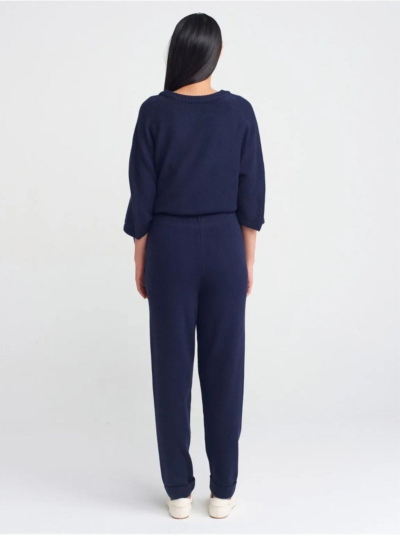 Pantalon jogger femme en maille lurex dilvin Bleu marine - Kiabi