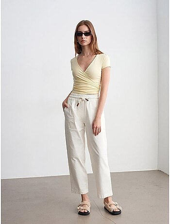 Pantalon jogger femme en mélange de lin, jambe droite dilvin