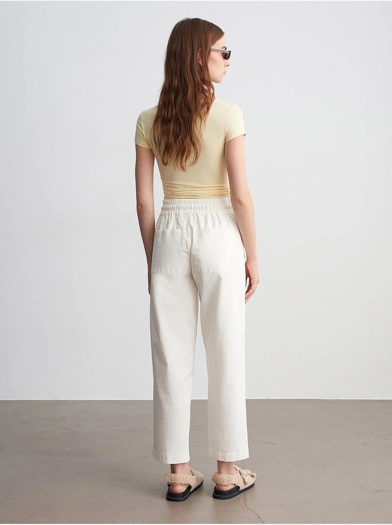 Pantalon jogger femme en mélange de lin, jambe droite dilvin Blanc cassé - Kiabi