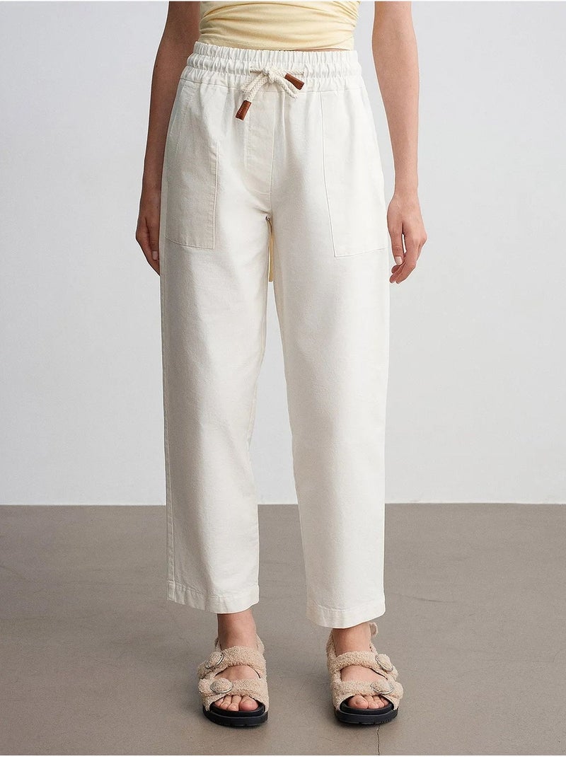 Pantalon jogger femme en mélange de lin, jambe droite dilvin Blanc cassé - Kiabi