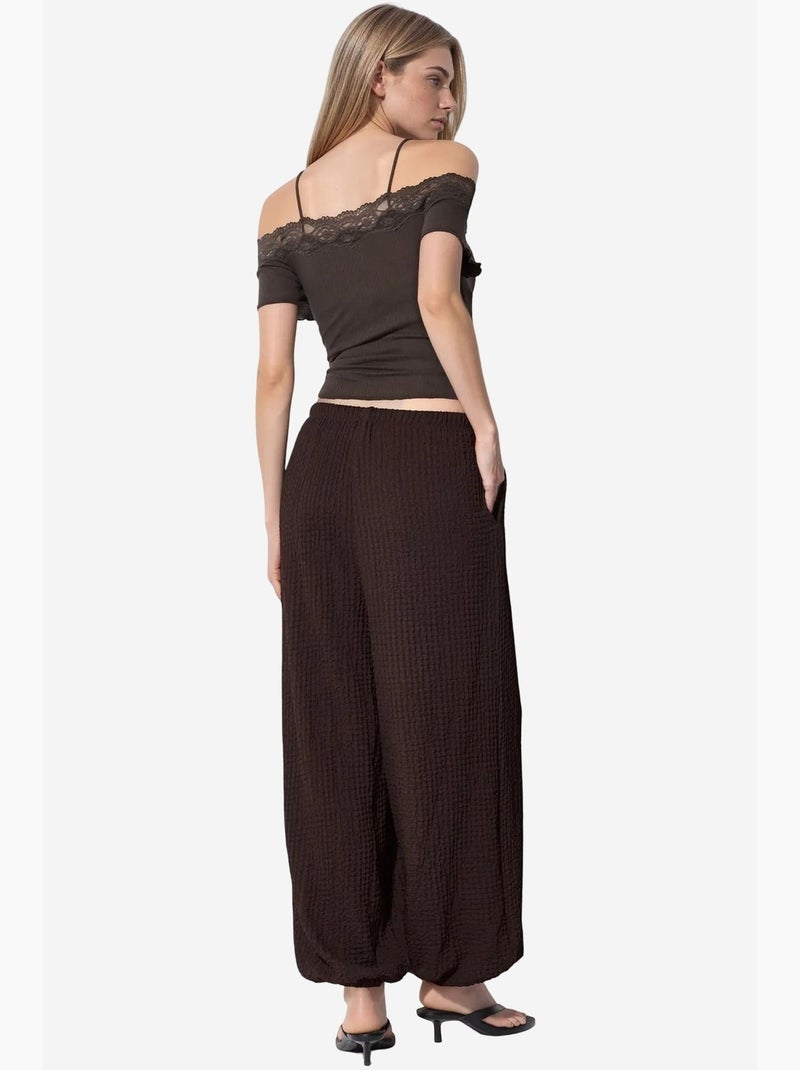 Pantalon jogger femme en tissu tissé busem Marron chocolat - Kiabi