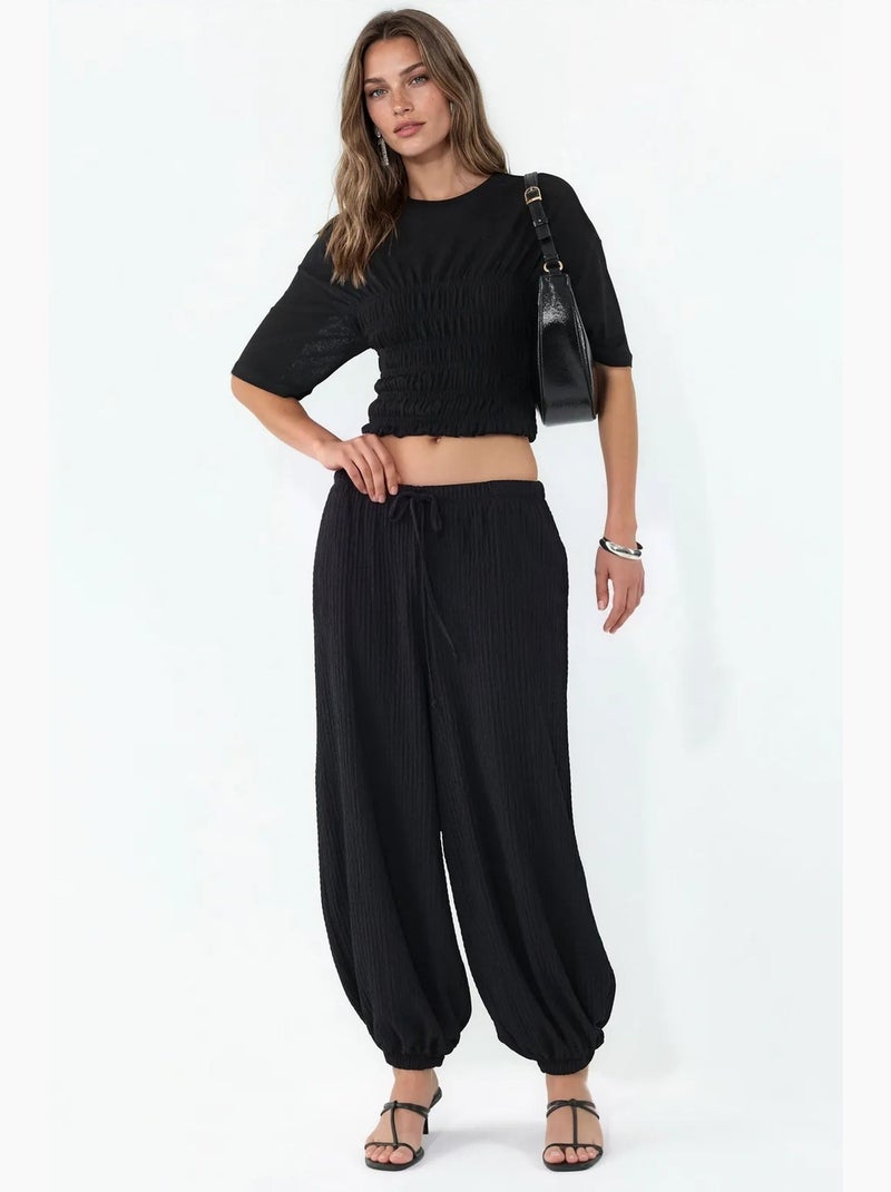 Pantalon jogger femme en tissu tissé busem Noir - Kiabi