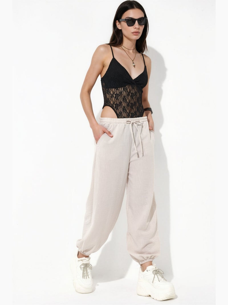 Pantalon jogger femme texturé busem Sable - Kiabi