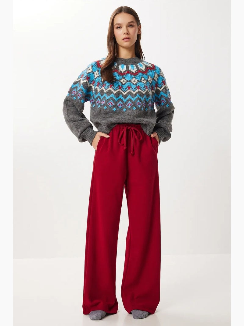 Pantalon jogger jambe large avec fermeture à cordon istanbul Rouge grenat - Kiabi