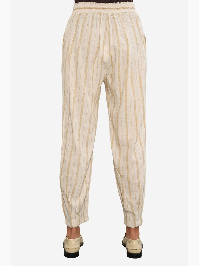 Pantalon jogger rayé en mélange de lin bdart Beige naturel - Kiabi