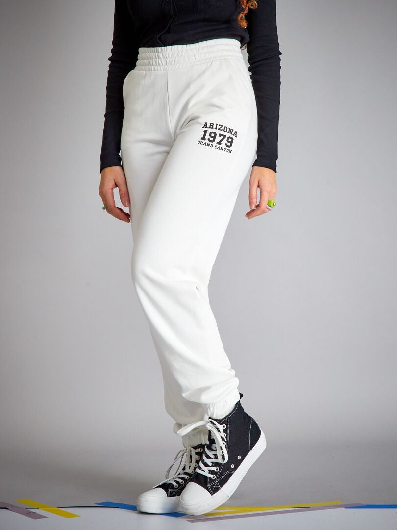 Pantalon jogging chiné avec inscription Blanc - Kiabi