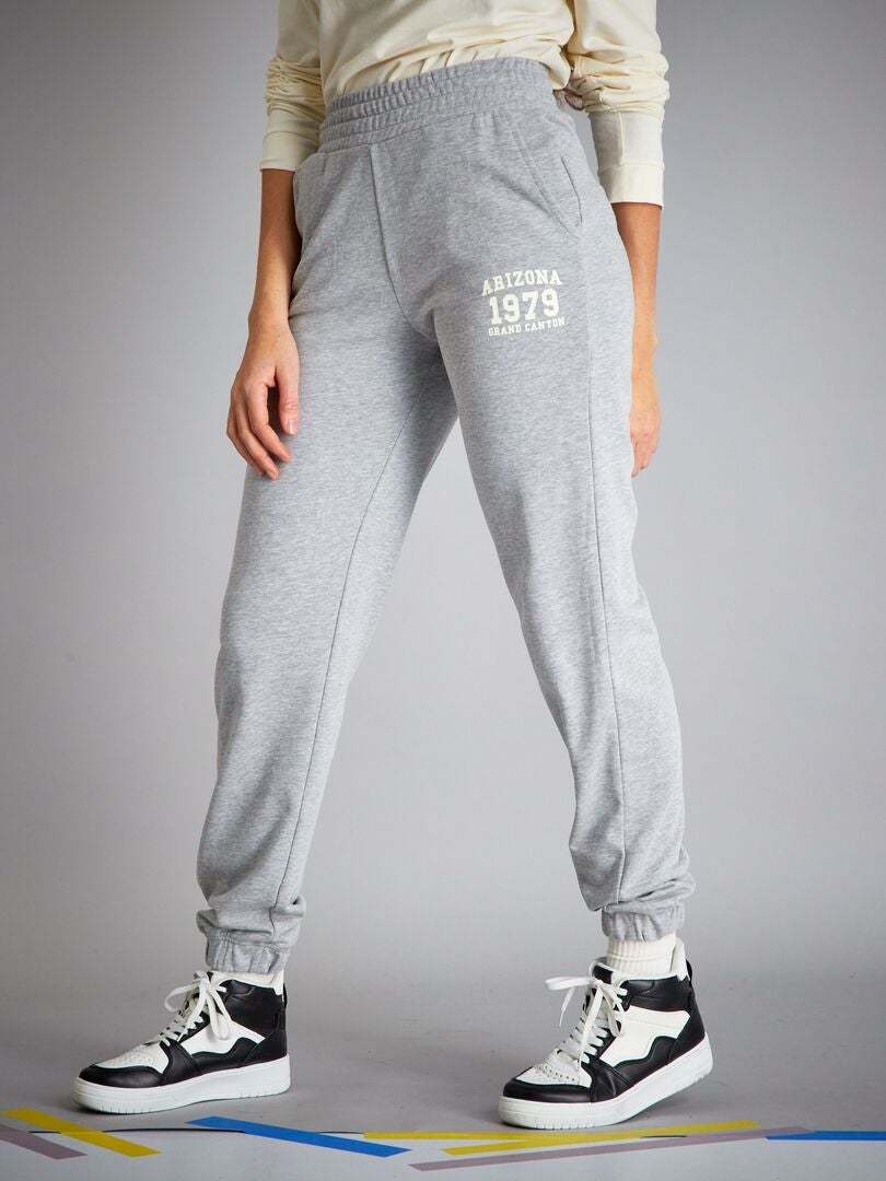 Pantalon jogging chiné avec inscription Gris chiné - Kiabi