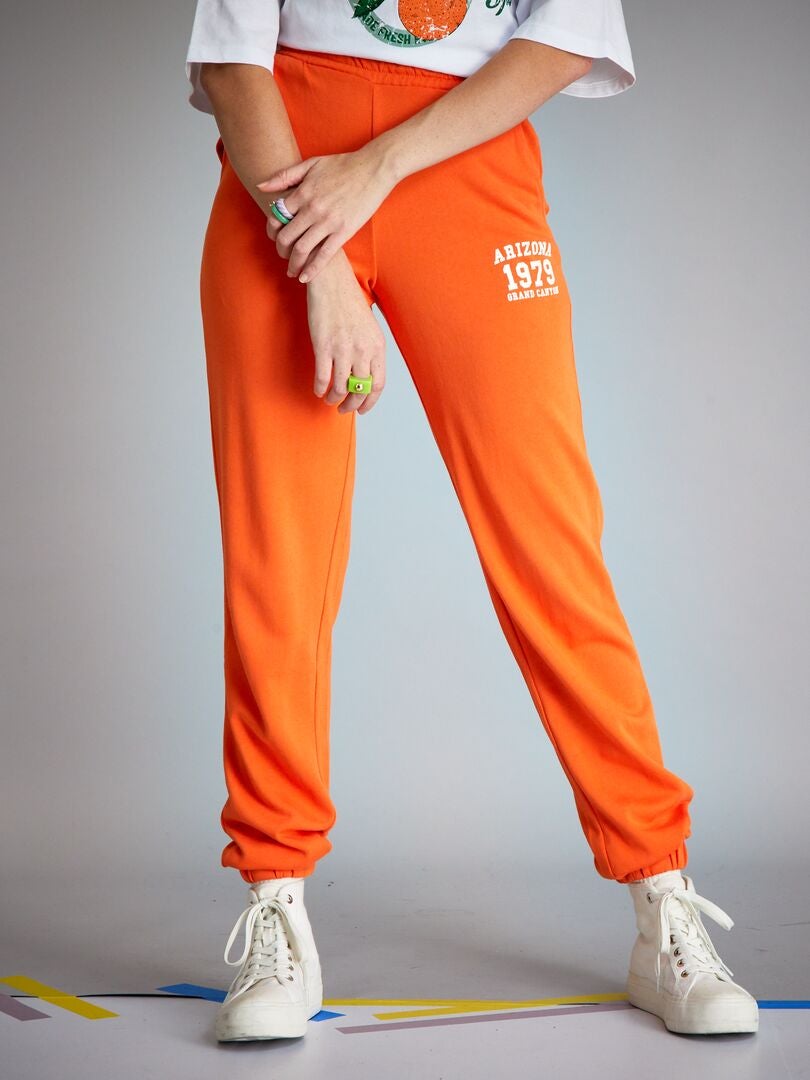 Pantalon jogging chiné avec inscription Orange - Kiabi