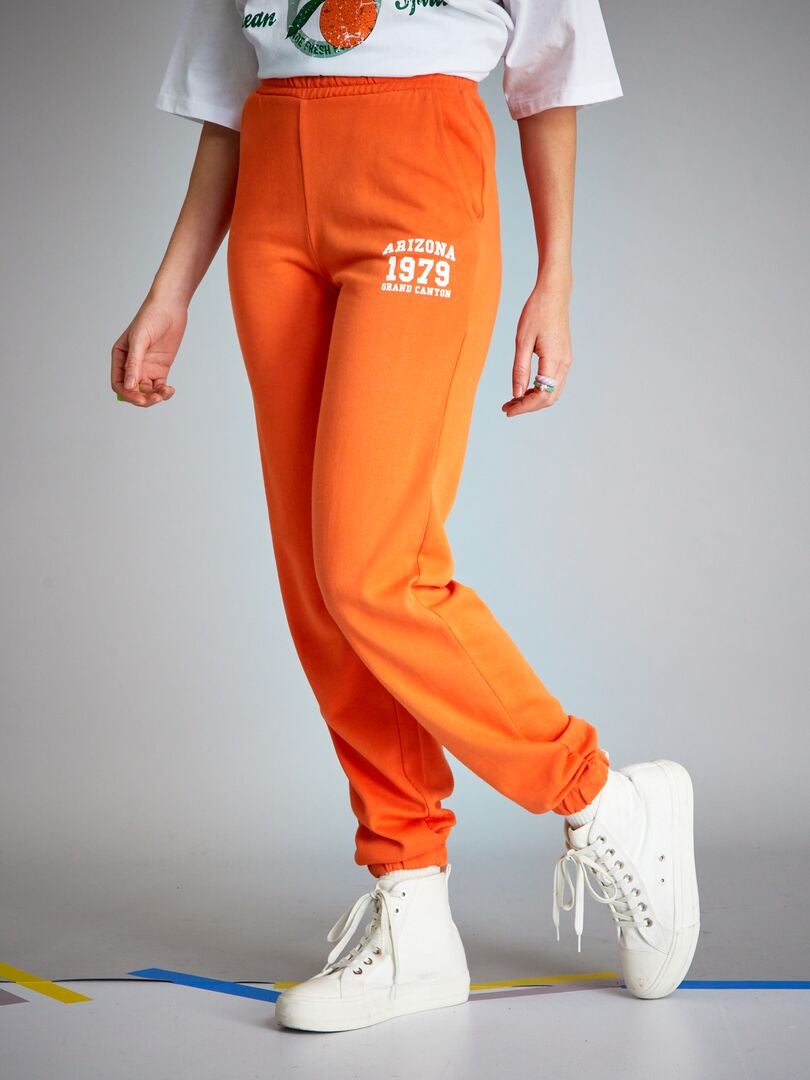 Pantalon jogging chiné avec inscription Orange - Kiabi