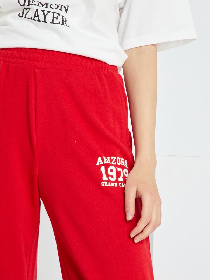Pantalon jogging chiné avec inscription Rouge - Kiabi