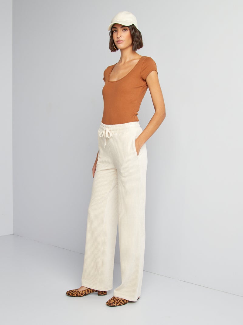 Pantalon jogging en velours côtelé beige - Kiabi