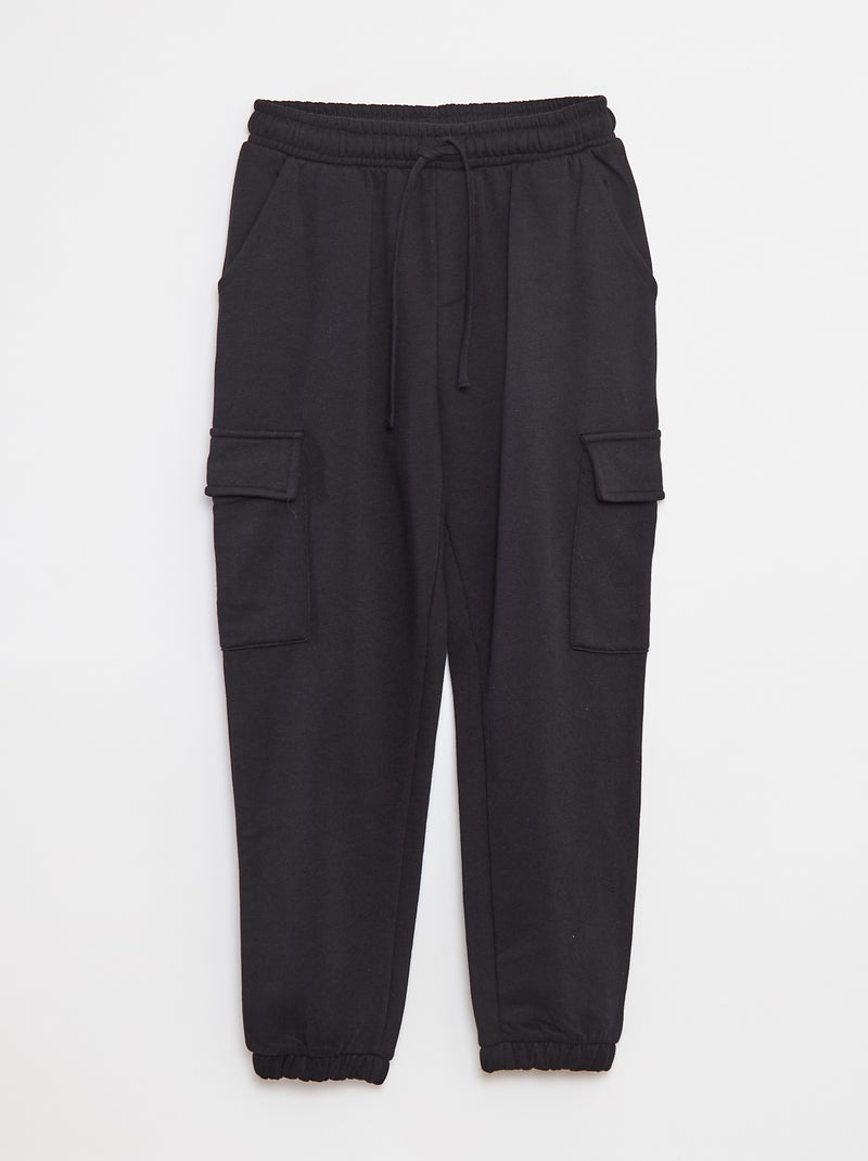 Pantalon jogging multipoches en molleton noir - Kiabi